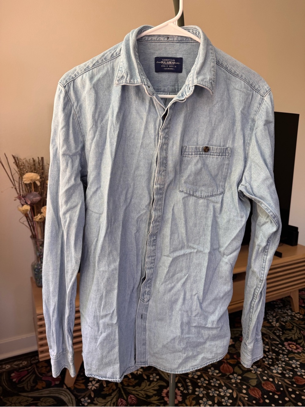Pull&Bear Light Blue Denim Button-Down Shirt